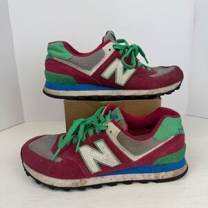 New Balance 574 Womens Pink Green Blue Suede Sneakers WL574CPV Size 8
